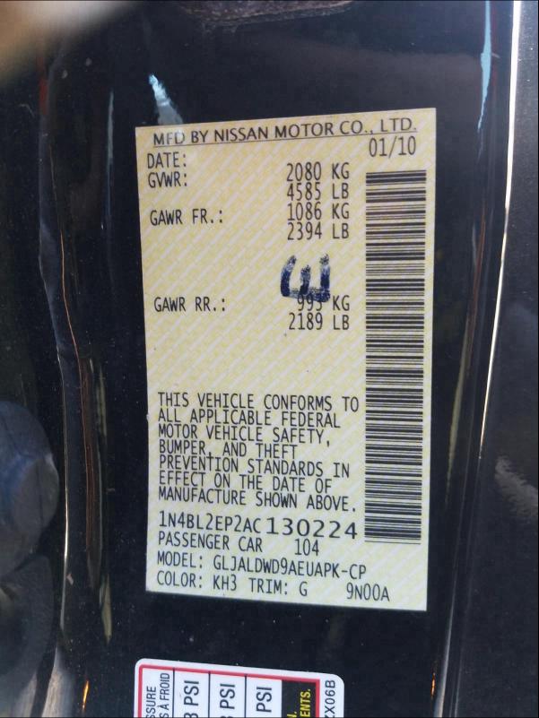 2010 NISSAN ALTIMA SR 1N4BL2EP2AC130224