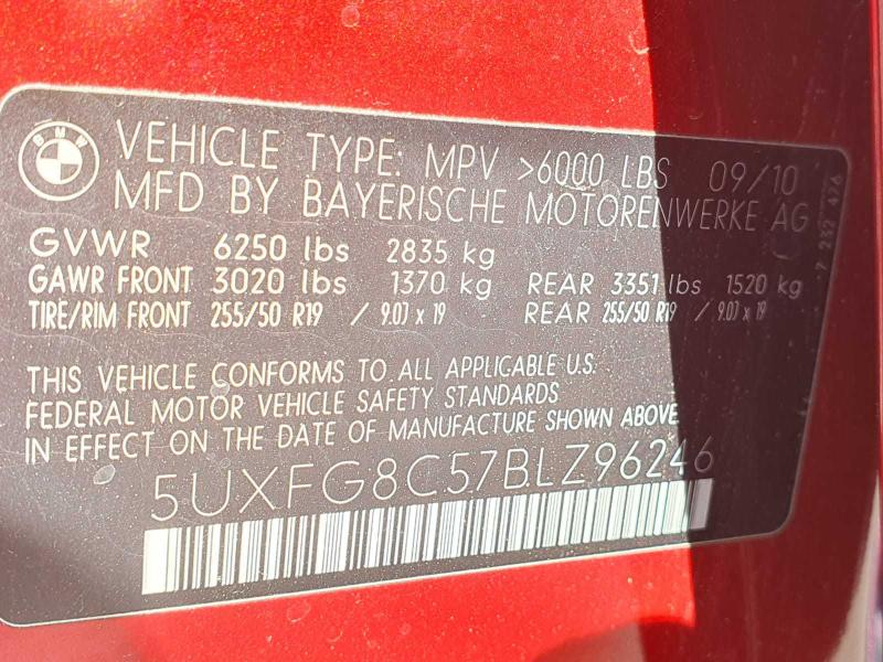 2011 BMW X6 XDRIVE5 5UXFG8C57BLZ96246