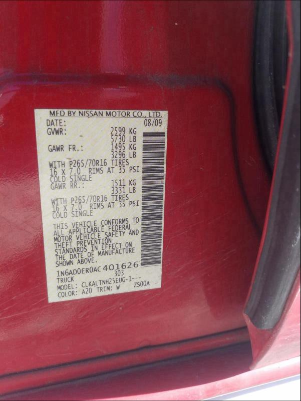 2010 NISSAN FRONTIER C 1N6AD0ER0AC401626