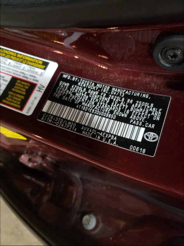 2013 TOYOTA AVALON 4T1BD1EB3DU009850