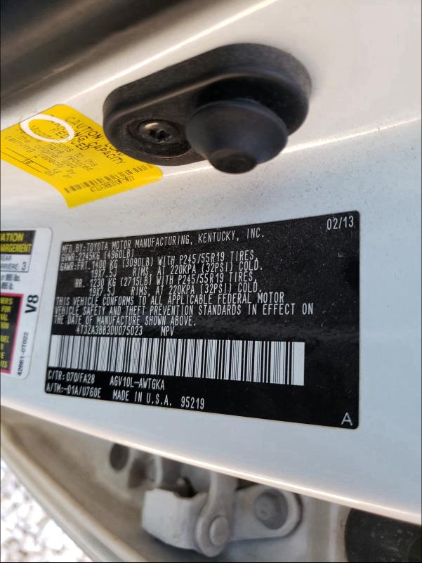 2013 TOYOTA VENZA LE 4T3ZA3BB3DU075023