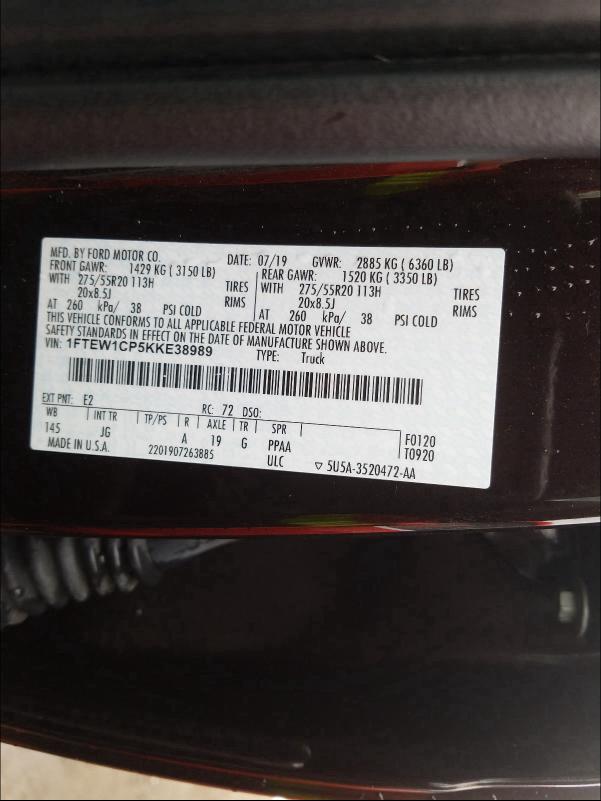 2019 FORD F150 SUPER - 1FTEW1CP5KKE38989