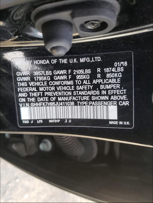 2018 HONDA CIVIC SPOR SHHFK7H95JU411038