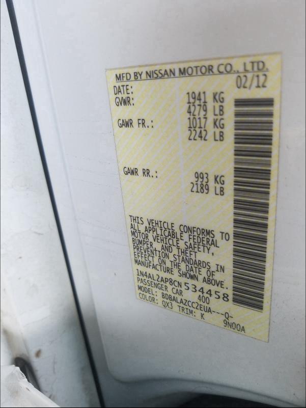 2012 NISSAN ALTIMA BAS - 1N4AL2AP8CN534458