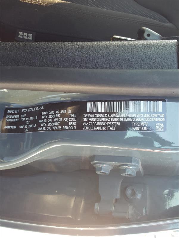 ZACCJBBBXHPF37078 2017 Jeep Renegade L 2.4L
