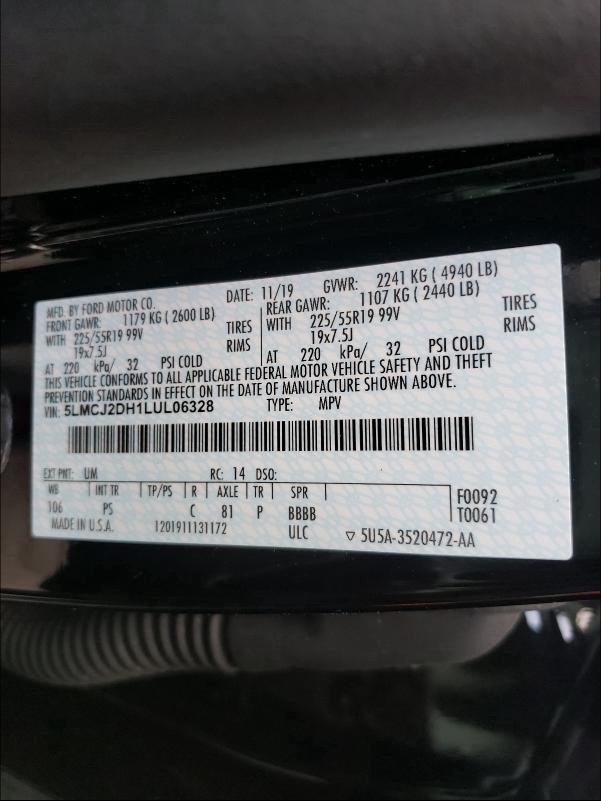 2020 LINCOLN CORSAIR RE 5LMCJ2DH1LUL06328