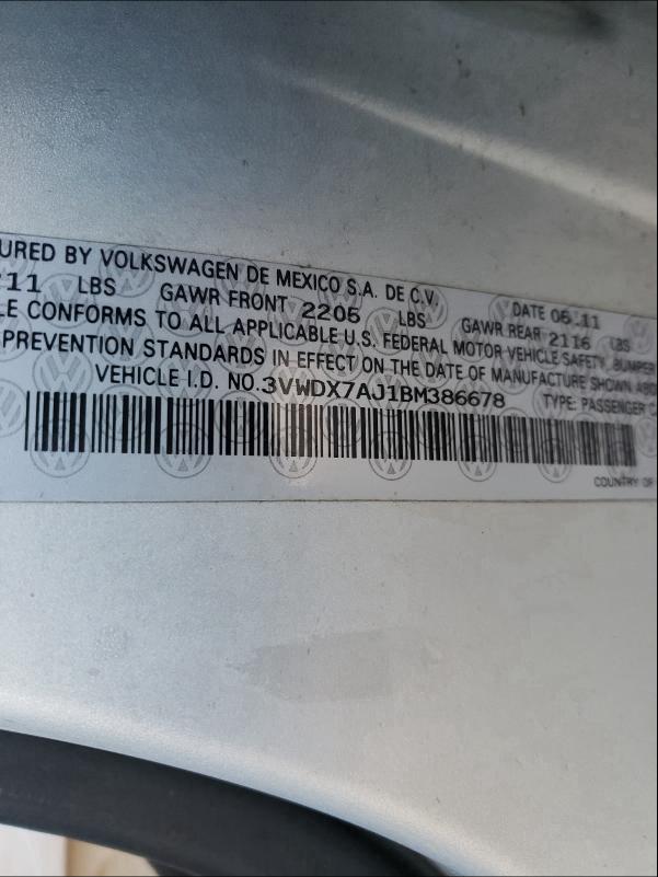 2011 VOLKSWAGEN JETTA 3VWDX7AJ1BM386678
