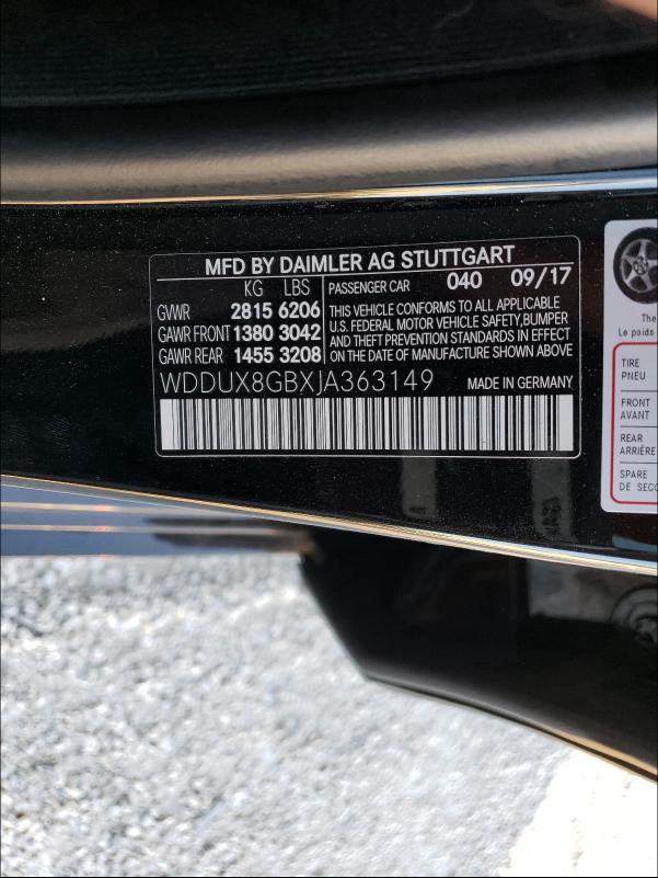 2018 MERCEDES-BENZ S MERCEDES WDDUX8GBXJA363149