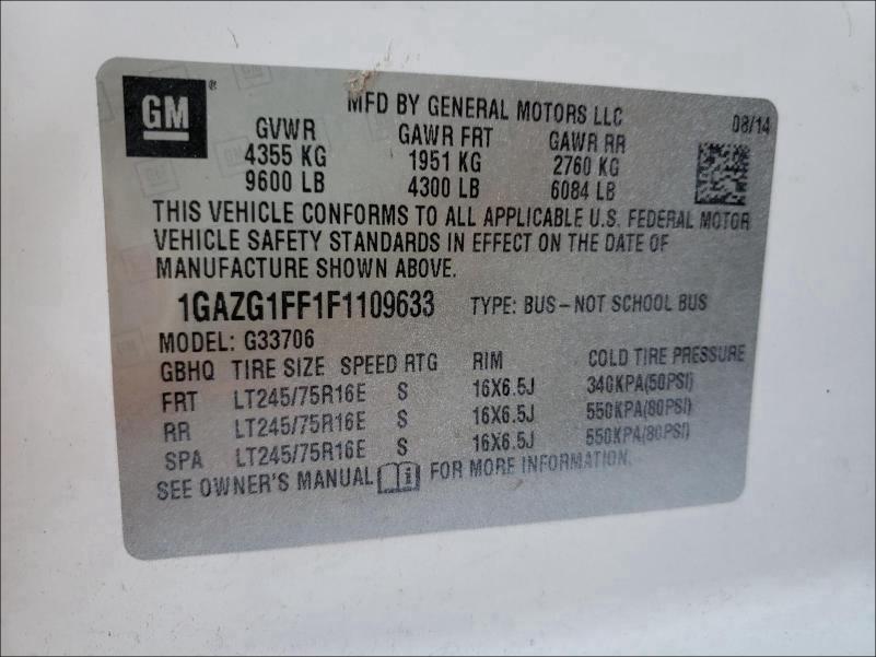 2015 CHEVROLET EXPRESS G3 1GAZG1FF1F1109633