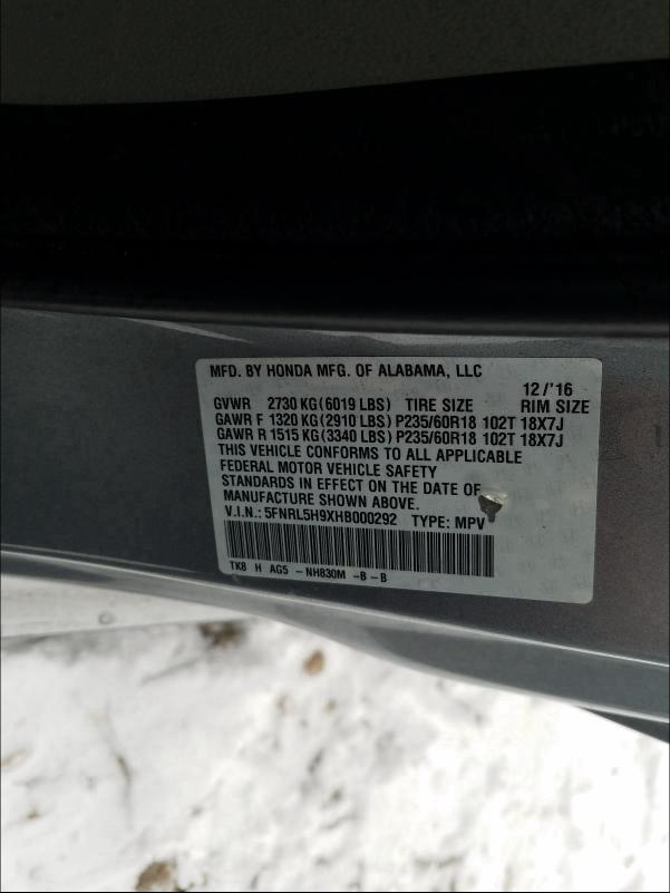 2017 HONDA ODYSSEY TO 5FNRL5H9XHB000292