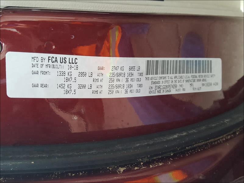 2019 CHRYSLER PACIFICA L 2C4RC1GG9KR574290