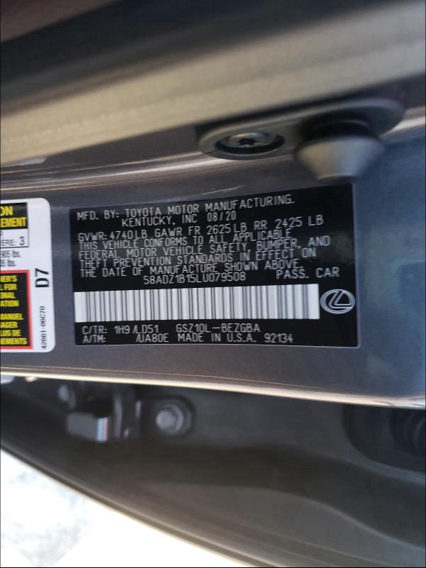 2020 LEXUS ES 350 58ADZ1B15LU079508