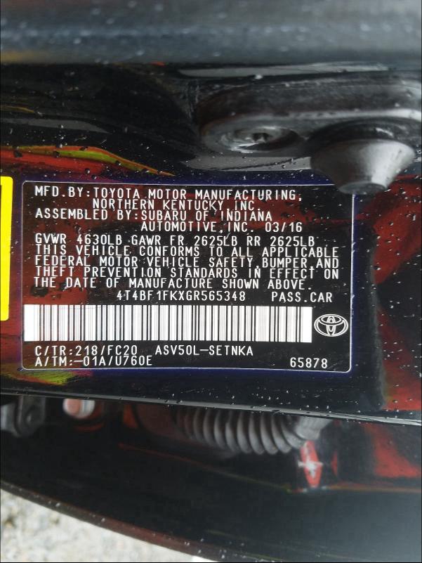 2016 TOYOTA CAMRY LE - 4T4BF1FKXGR565348