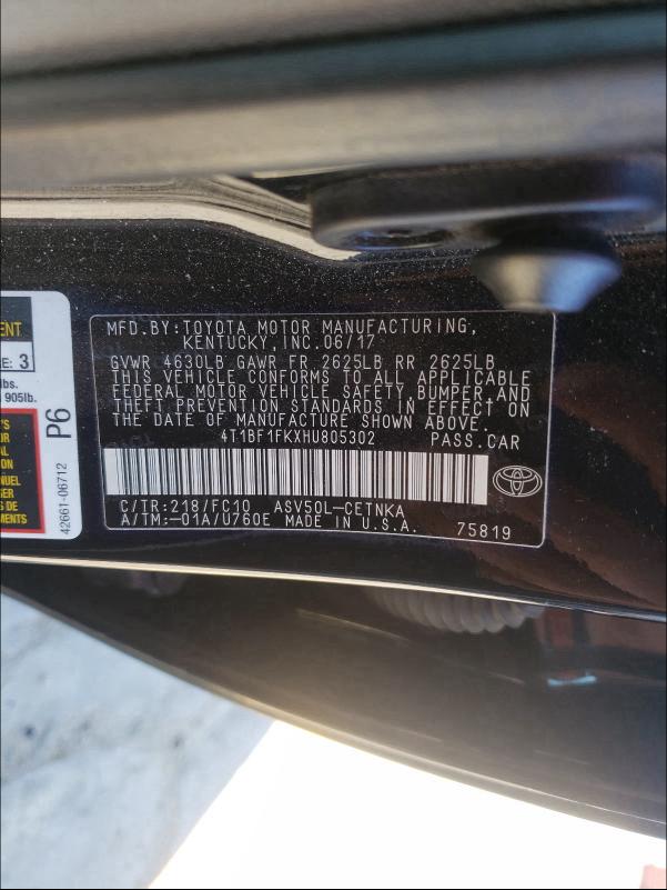 2017 TOYOTA CAMRY 4T1BF1FKXHU805302