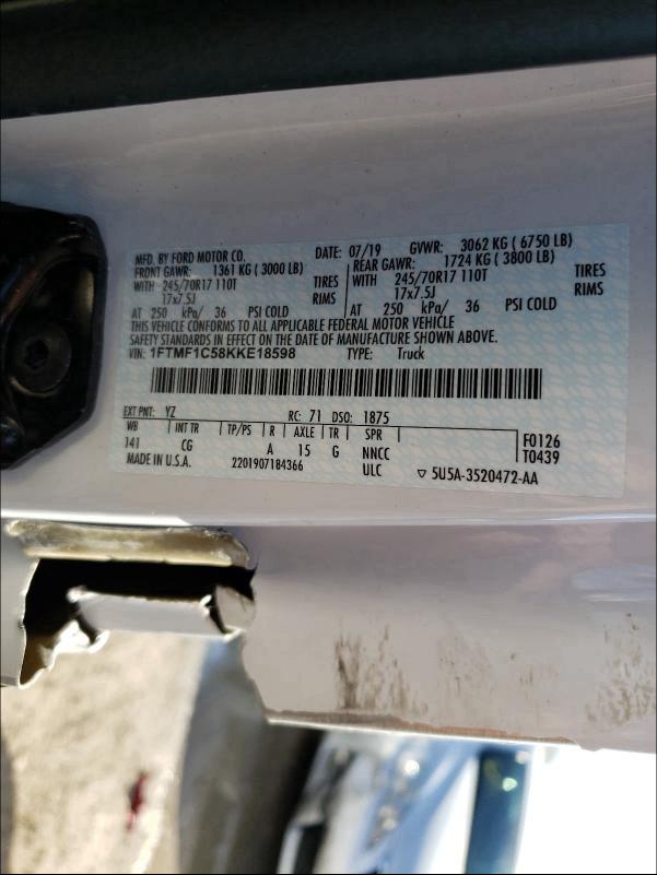 1FTMF1C58KKE18598 2019 Ford F150 5.0L