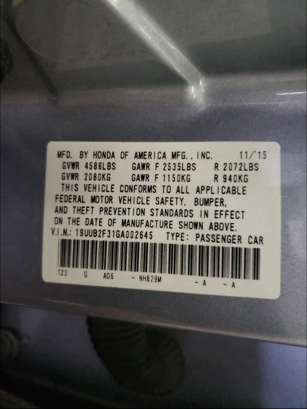 2016 ACURA TLX 19UUB2F31GA002645