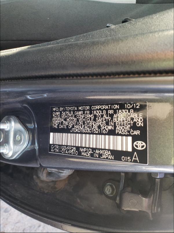 2012 TOYOTA PRIUS C JTDKDTB33C1521167