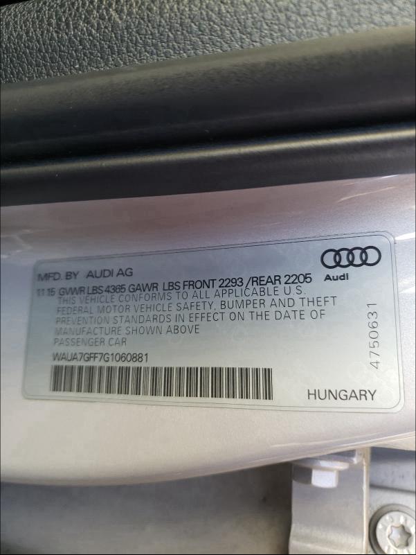 2016 AUDI A3 PREMIUM WAUA7GFF7G1060881
