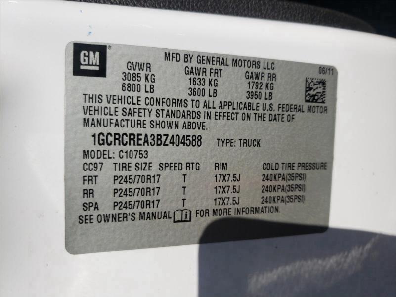 2011 CHEVROLET 150 1GCRCREA3BZ404588