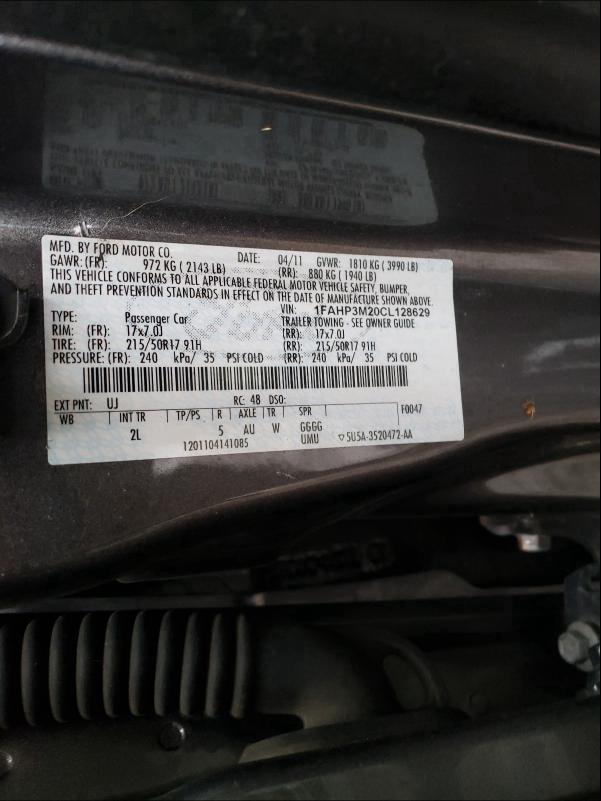 2012 FORD FOCUS SEL 1FAHP3M20CL128629