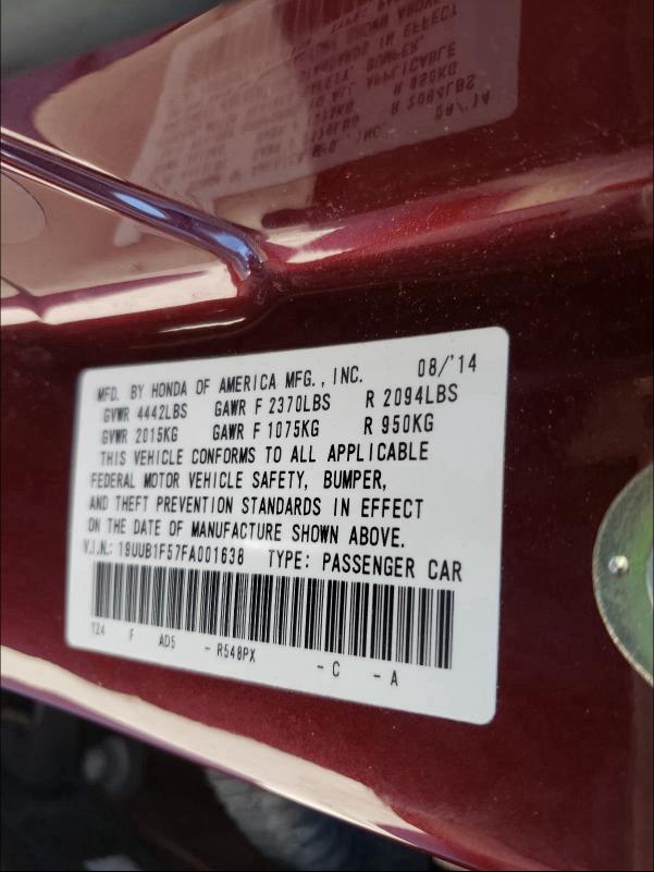 2015 ACURA TLX TECH 19UUB1F57FA001638