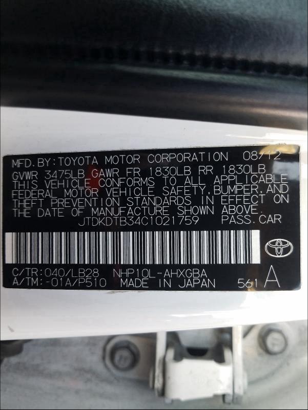 2012 TOYOTA PRIUS C JTDKDTB34C1021759