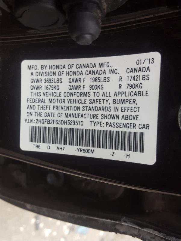 2013 HONDA CIVIC HF 2HGFB2F65DH529510