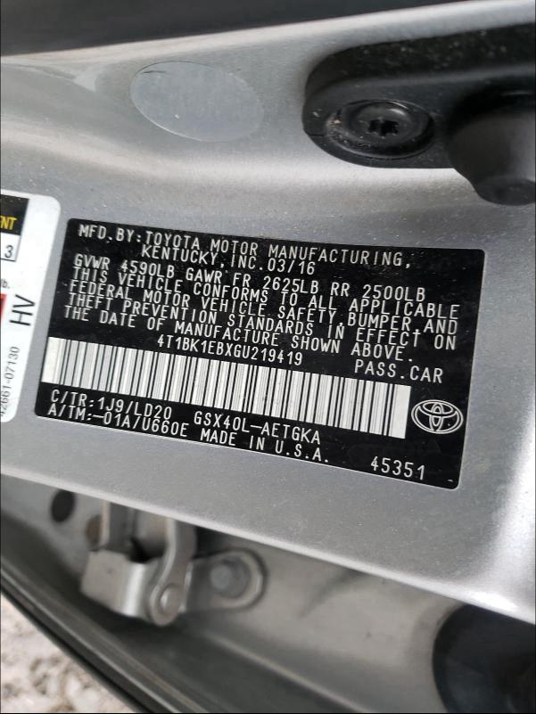 2016 TOYOTA AVALON XLE 4T1BK1EBXGU219419