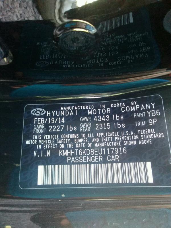 2014 HYUNDAI GENESIS CO KMHHT6KD8EU117916