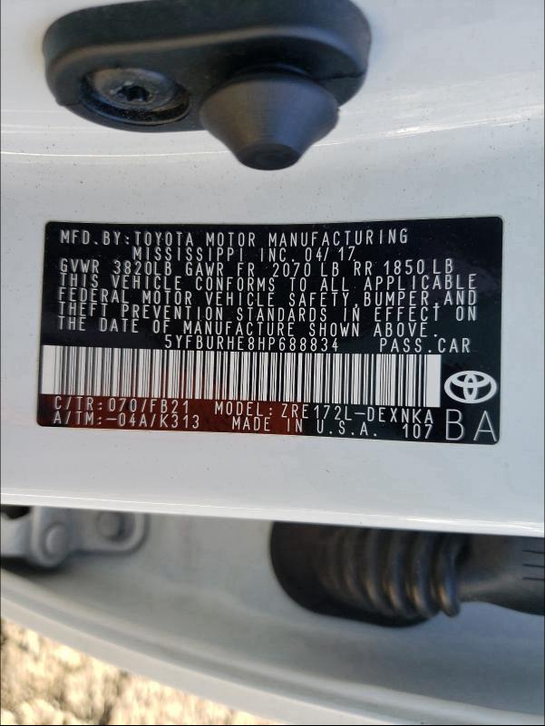 2017 TOYOTA COROLLA L - 5YFBURHE8HP688834