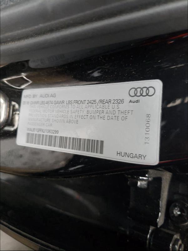 2018 AUDI S3 WAUB1GFFXJ1063299