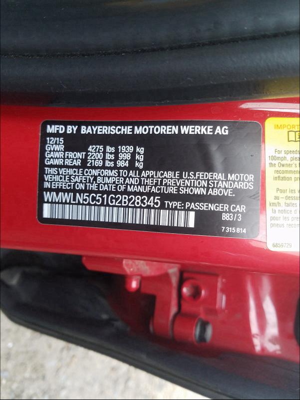 2016 MINI COOPER CLU WMWLN5C51G2B28345