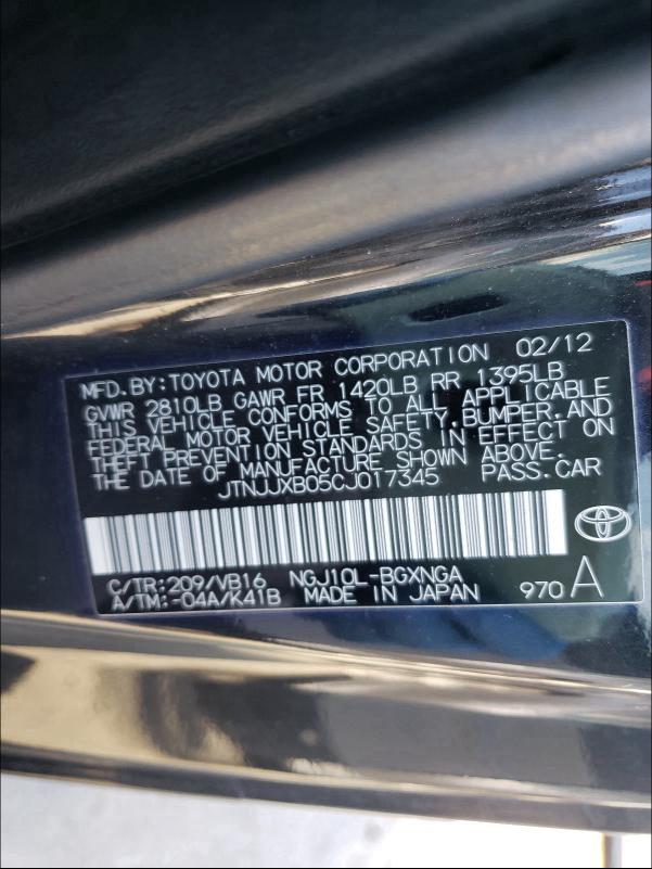 2012 TOYOTA SCION IQ JTNJJXB05CJ017345