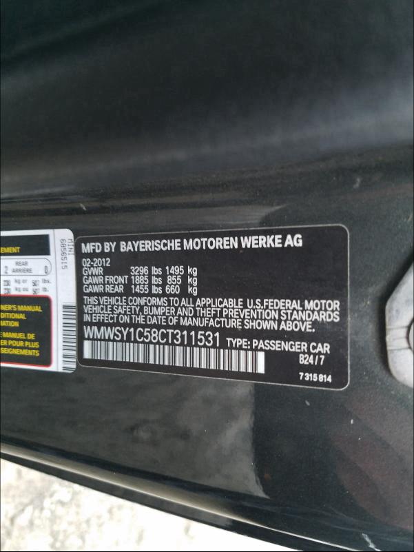 2012 MINI COOPER ROA WMWSY1C58CT311531