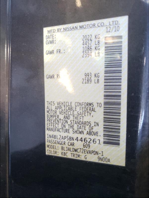 2011 NISSAN ALTIMA SR 1N4BL2AP5BN446261