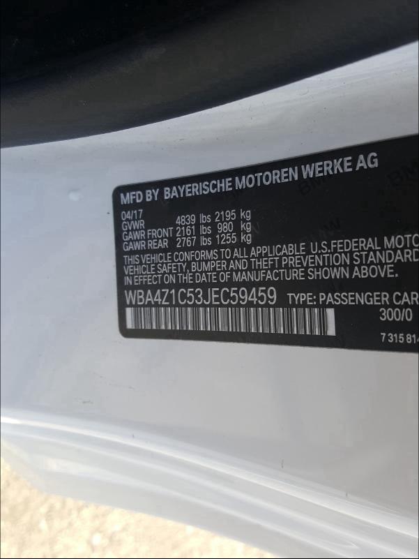 2018 BMW 430I WBA4Z1C53JEC59459