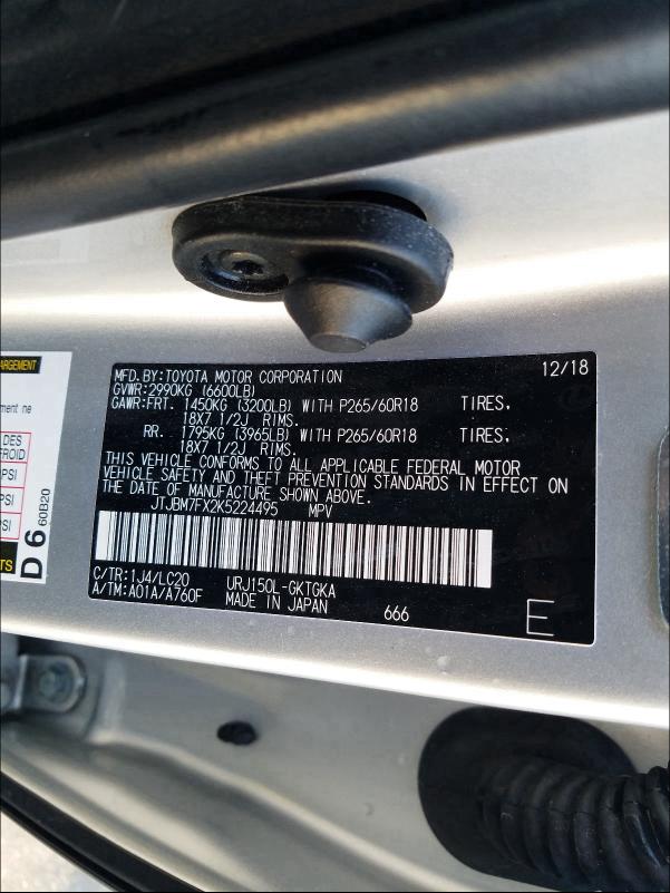 2019 LEXUS GX 460 JTJBM7FX2K5224495