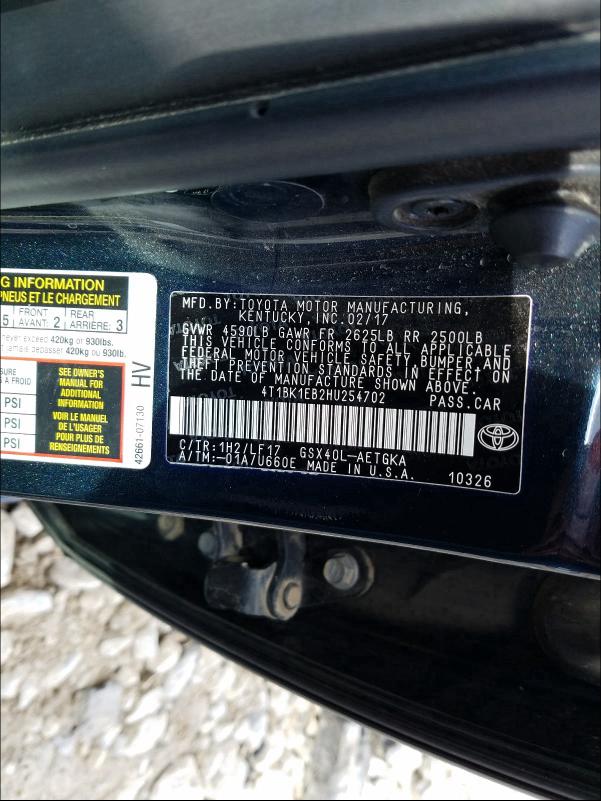 2017 TOYOTA AVALON 4T1BK1EB2HU254702