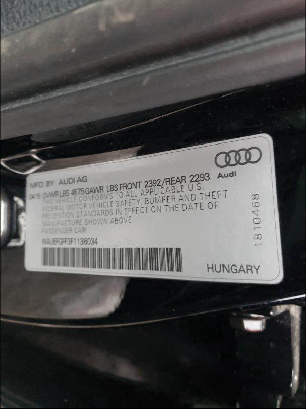 2015 AUDI A3 PREMIUM WAUEFGFF3F1136034