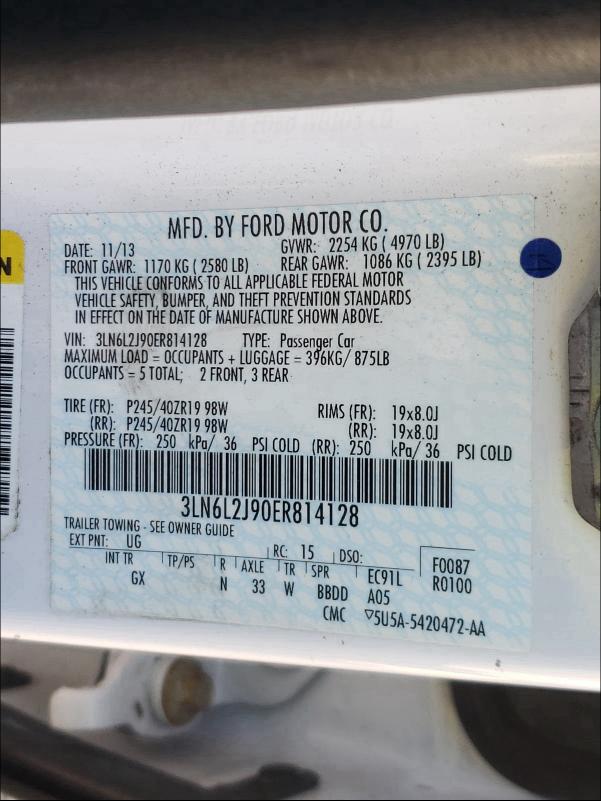2014 LINCOLN MKZ 3LN6L2J90ER814128