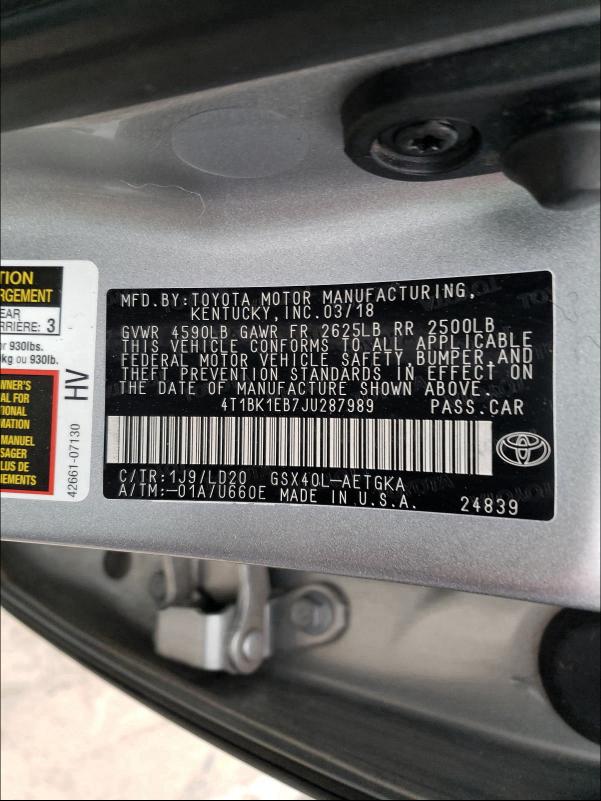 2018 TOYOTA AVALON XLE 4T1BK1EB7JU287989
