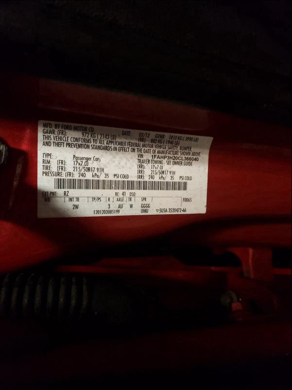 2012 FORD FOCUS SEL 1FAHP3H20CL366040