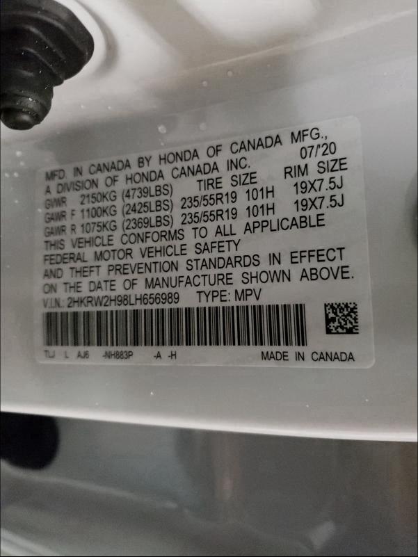 2020 HONDA CR-V TOURI 2HKRW2H98LH656989