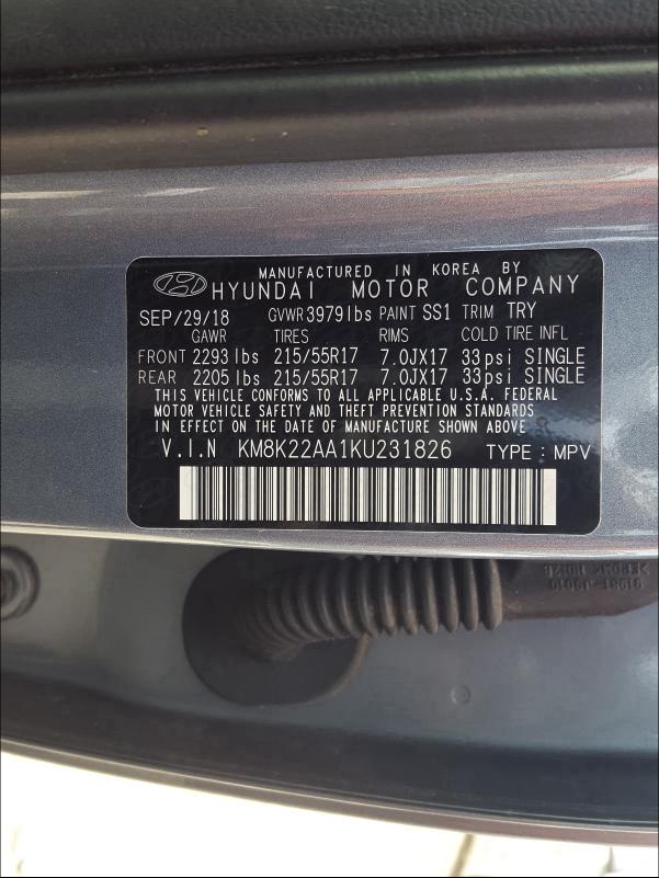 2019 HYUNDAI KONA SEL KM8K22AA1KU231826