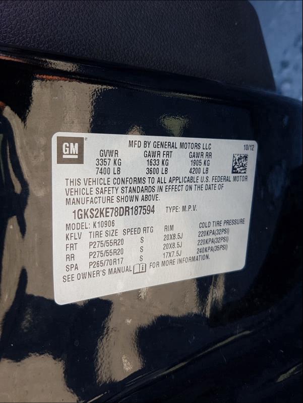 2013 GMC YUKON XL K 1GKS2KE78DR187594