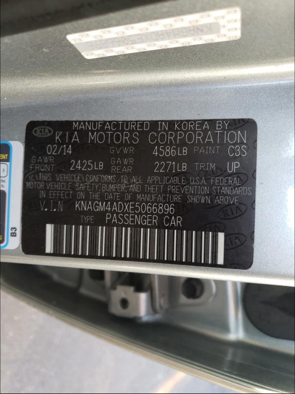 2014 KIA OPTIMA HYB KNAGM4ADXE5066896