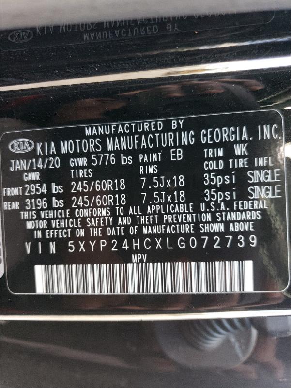 2020 KIA TELLURIDE 5XYP24HCXLG072739