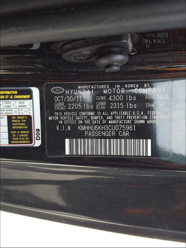 2012 HYUNDAI GENESIS CO KMHHU6KH3CU075961