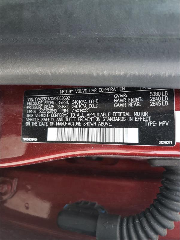 2010 VOLVO XC60 T6 YV4992DZXA2063692