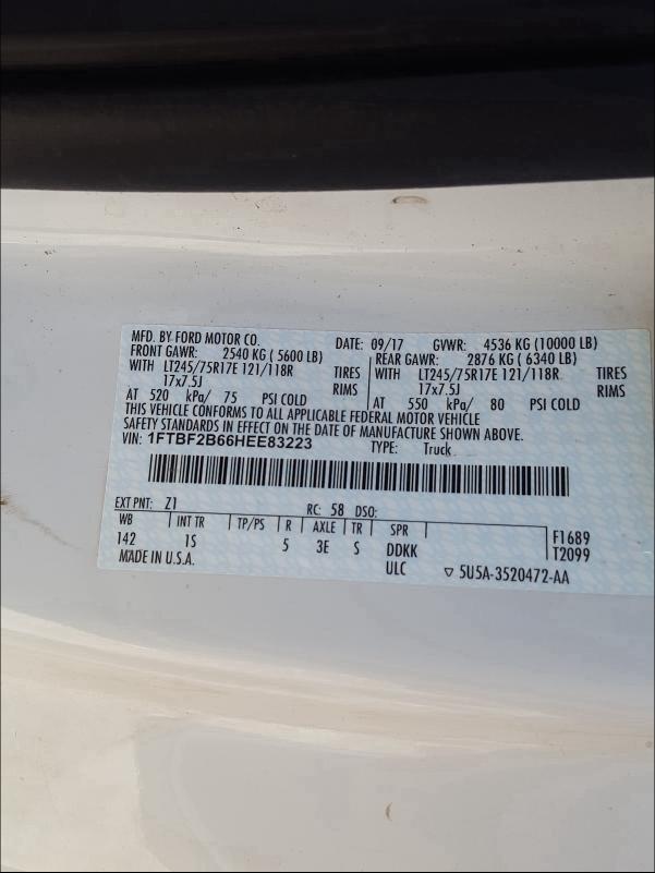 1FTBF2B66HEE83223 2017 FORD F250 SUPER DUTY
